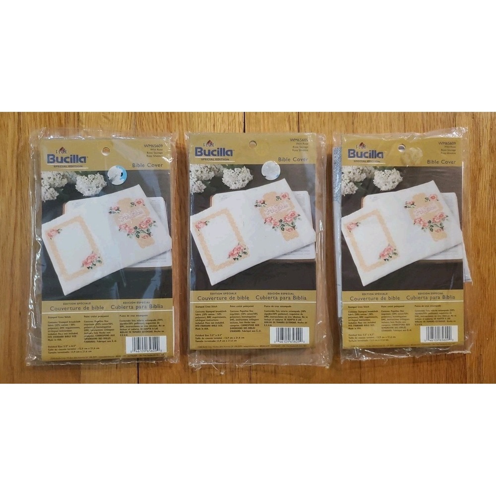 LOT of 3 Bucilla Special Edition BIBLE COVER Stamped Cross Stitch Kit #WM65609